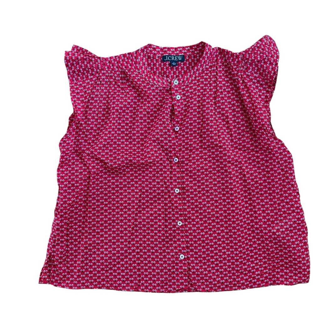 J Crew Flutter Sleeve Red Tiny Floral Print Top